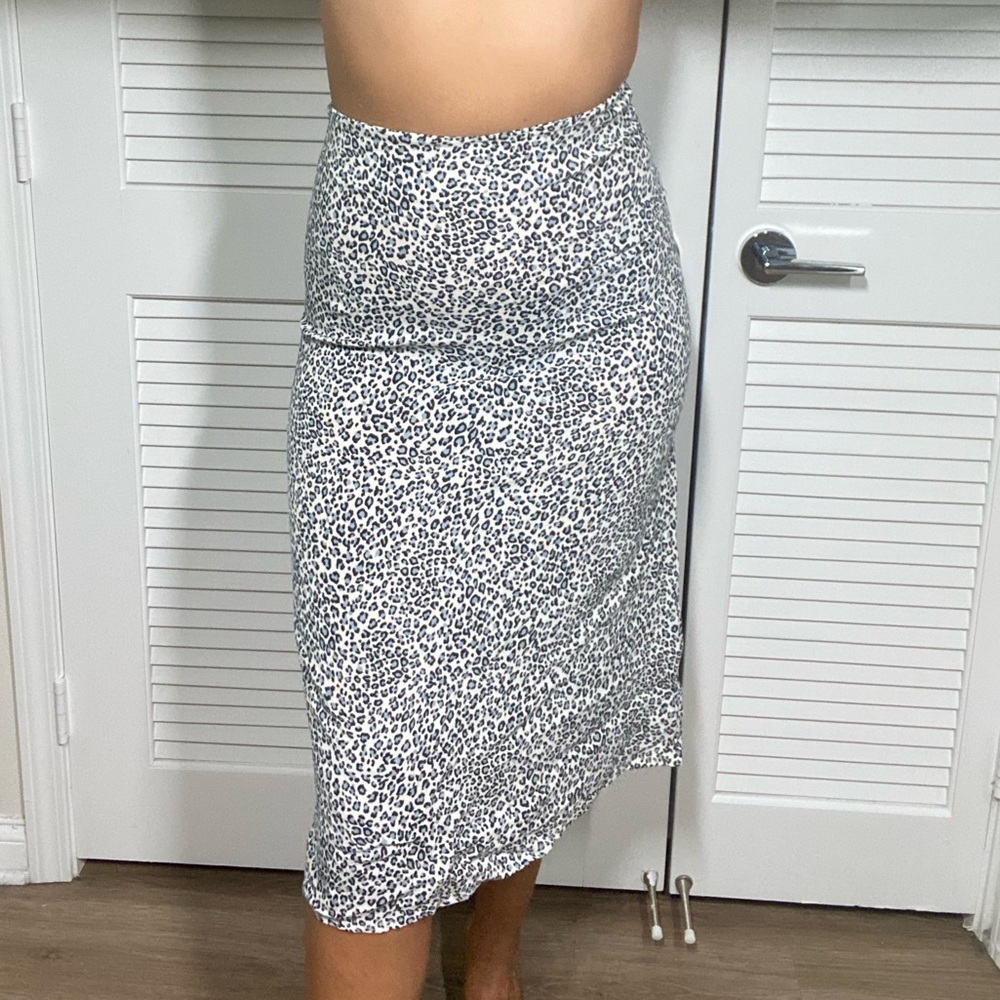 Blue cheetah midi skirt